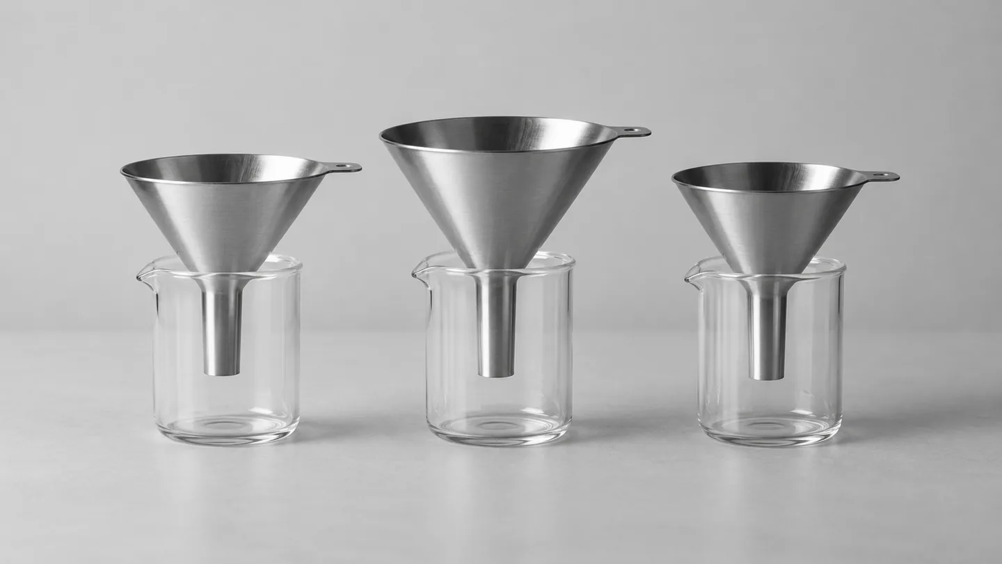 Three funnels, each over its own beaker