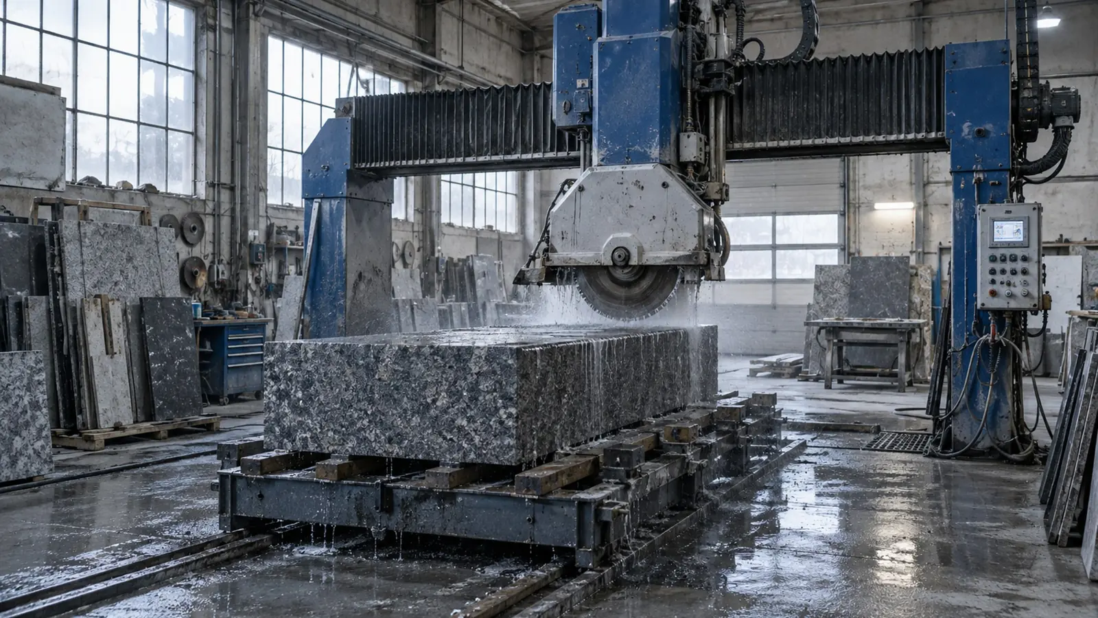 GPK “Granit” production: sawing a granite block